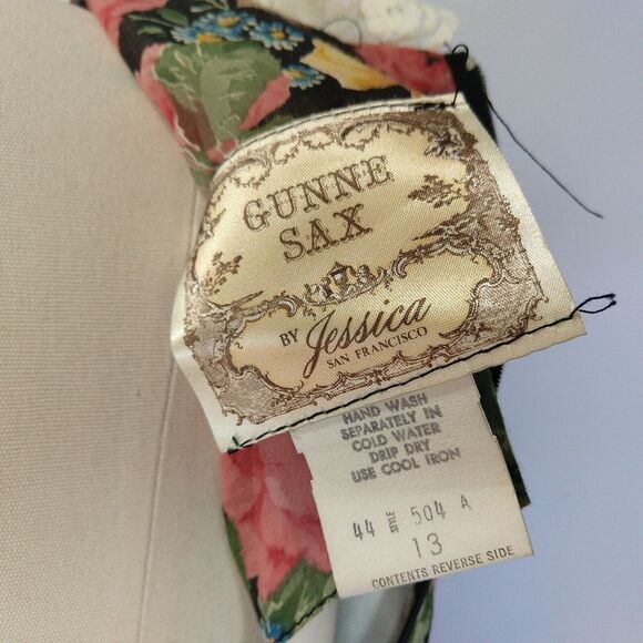 Gunne Sax Black Floral Corset Maxi Dress Size 13 Vintage 70s Prairie Roses Lace - Picture 14 of 15